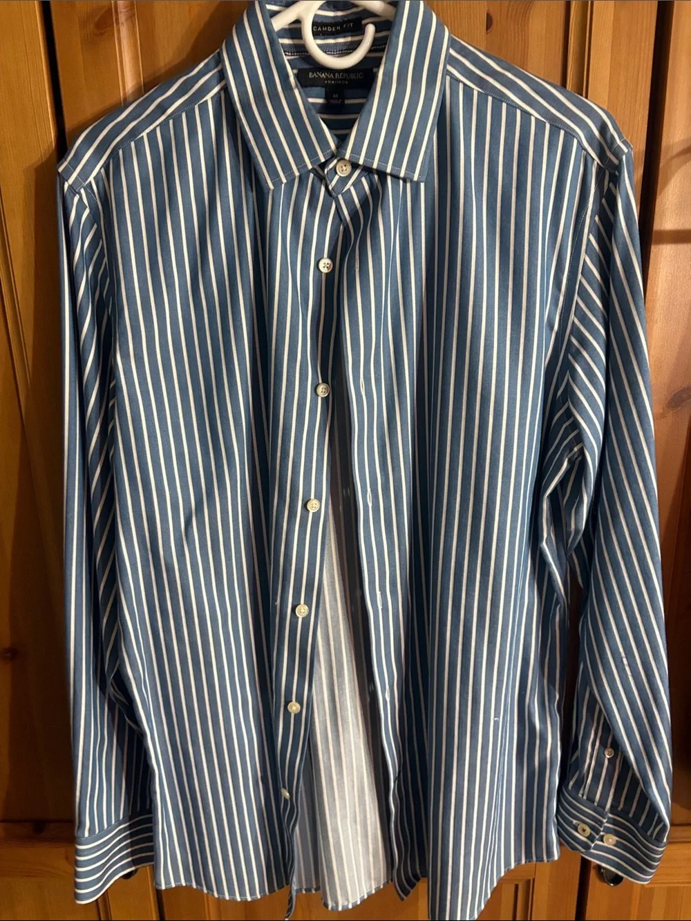 Banana Republic Blue and White Vertical Stripe Dress Shirt